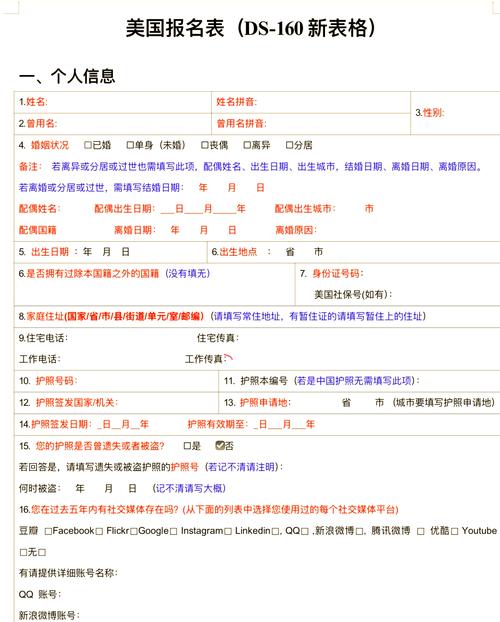 美国签证申请表ds160下载