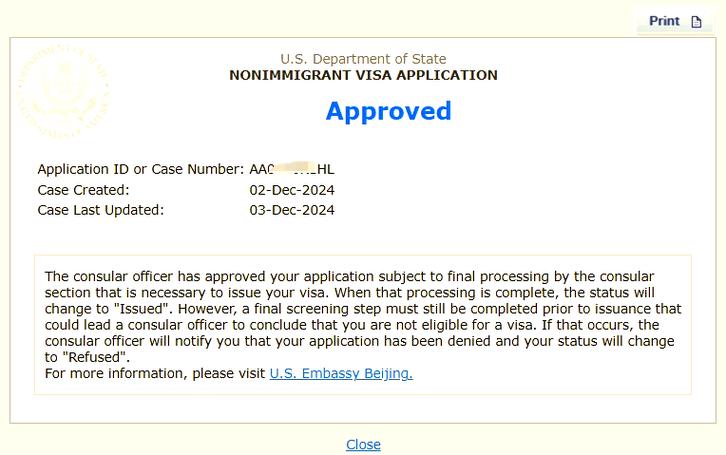 美国签证状态是issued